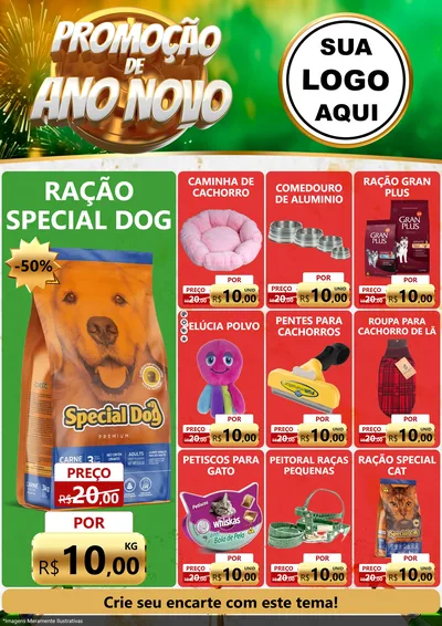 Modelo de Encarte para Encarte A4 Vertical com o tema Promoção de Ano Novo para Pet Shop
