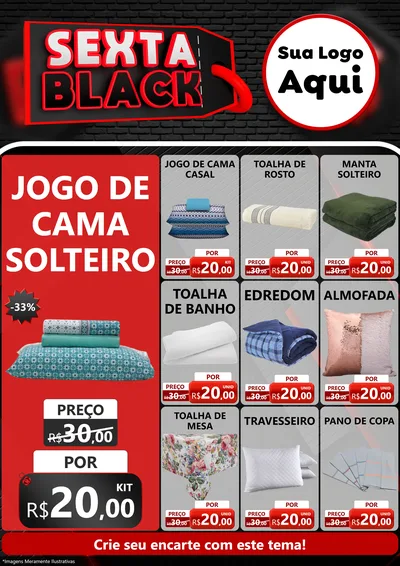 Modelo de Encarte para Encarte A4 Vertical com o tema Sexta Black para Cama, Mesa e Banho