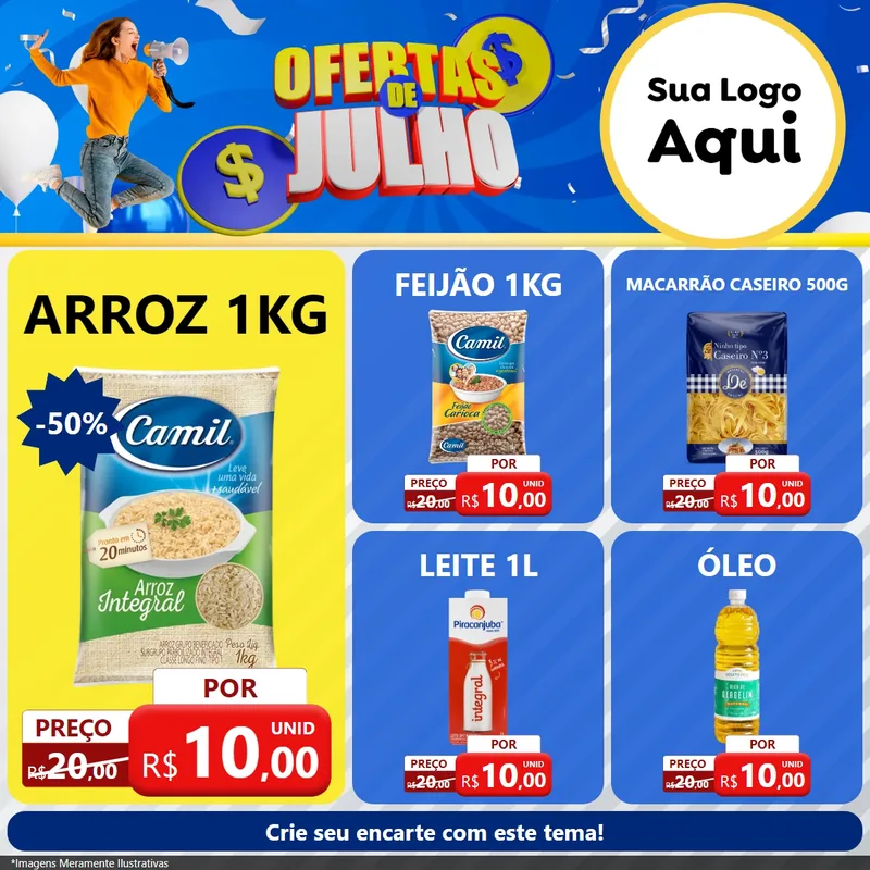 Modelo de Rede Social para Feed Facebook com o tema Ofertas de Julho para Supermercado