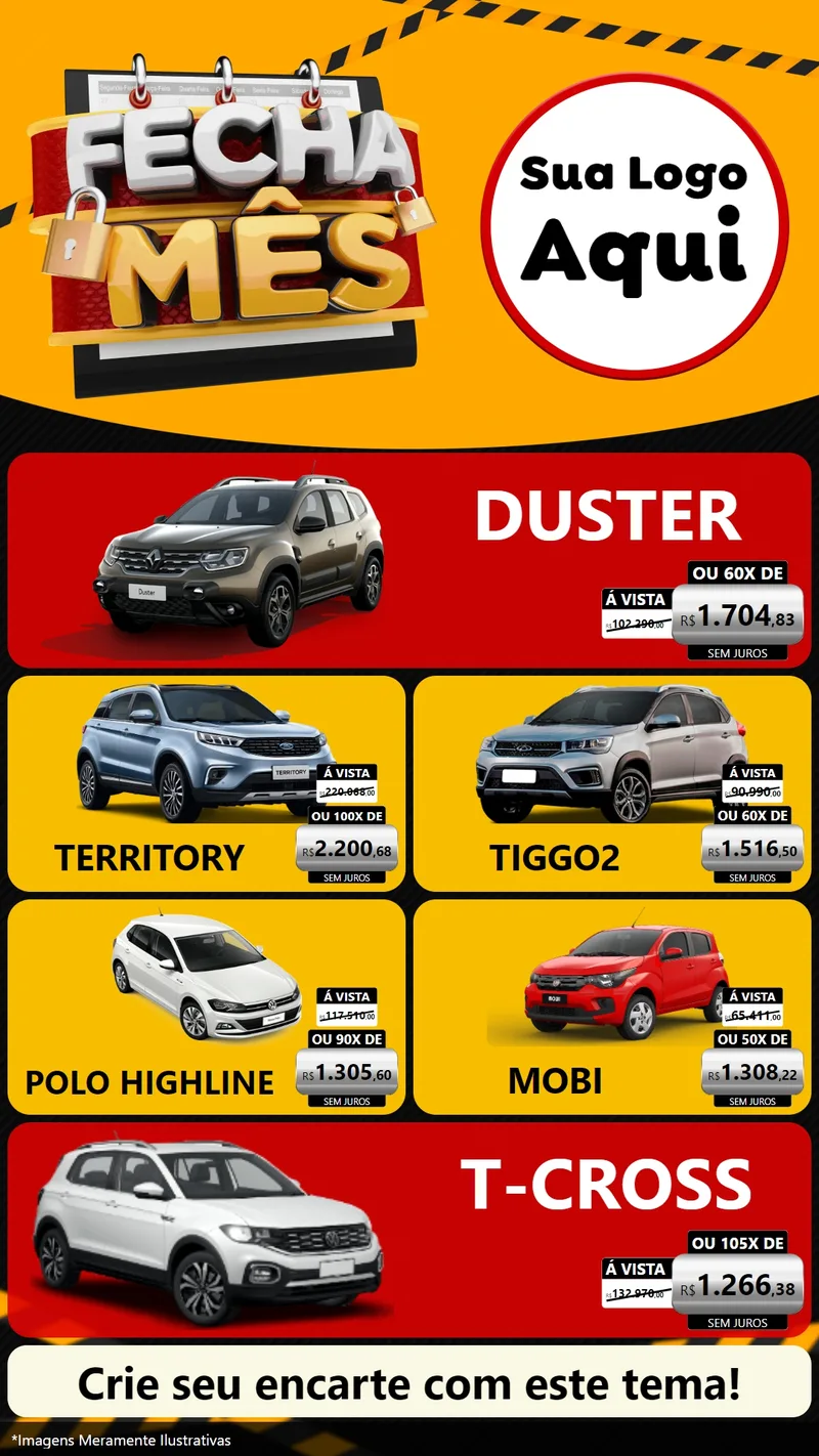 Modelo de TV para TV Vertical com o tema Fecha Mês para Concessionaria de Carros