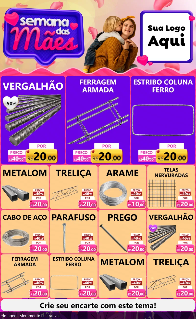 Modelo de Encarte para Encarte Grande com o tema Semana das Mães para Ferragens