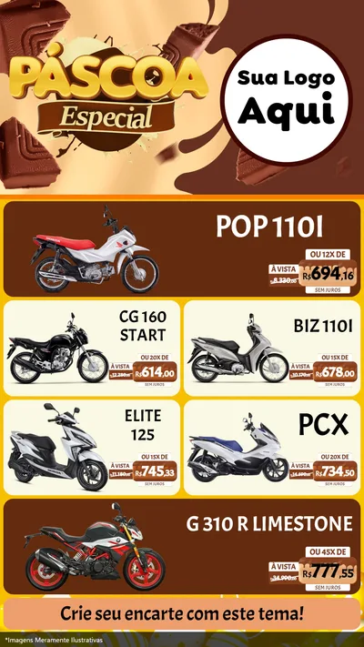 Modelo de TV para TV Vertical com o tema Páscoa Especial para Concessionaria de Motos