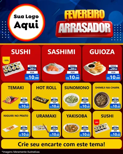 Modelo de Rede Social para Feed Instagram com o tema Fevereiro Arrasador para Comida japonesa