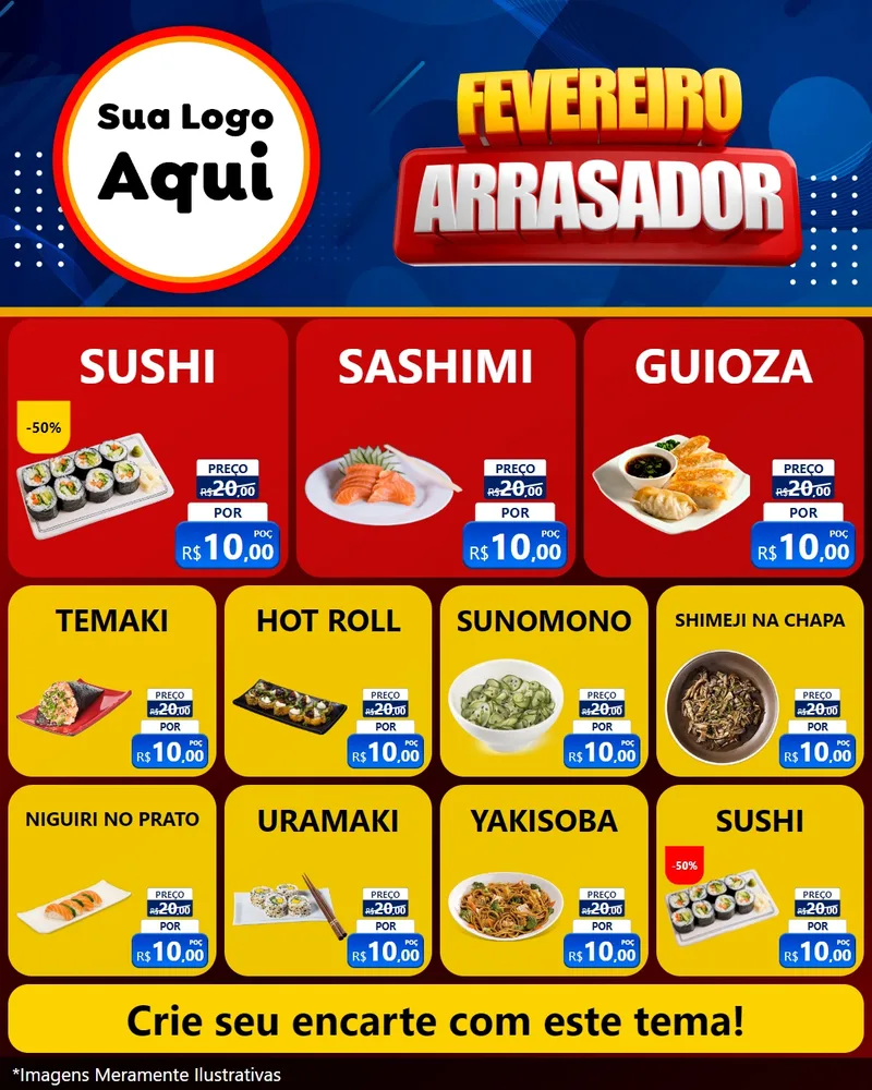 Modelo de Rede Social para Feed Instagram com o tema Fevereiro Arrasador para Comida japonesa