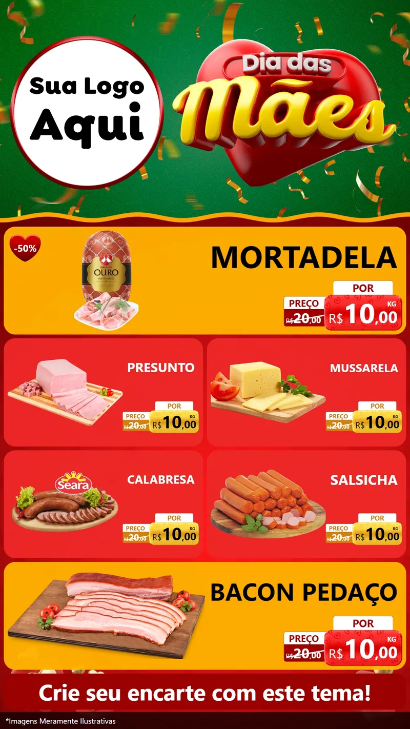 Modelo de TV para TV Vertical com o tema Dia das Mães para Frios e Laticínios
