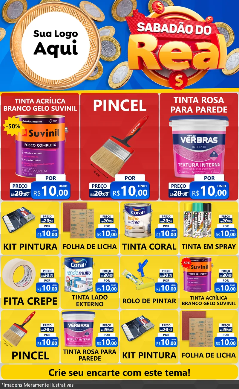Modelo de Encarte para Encarte Grande com o tema Sabadão do Real para Tintas e Ferramentas