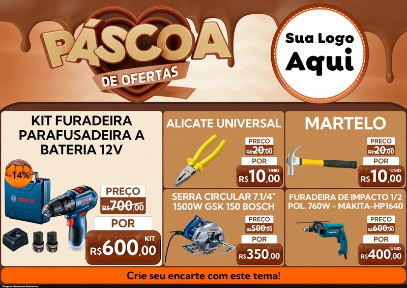 Modelo de Encarte para Encarte A4 Horizontal com o tema Páscoa de Ofertas para Maquinas e Ferramentas