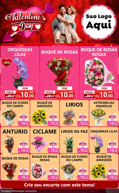 Modelo de Encarte para Encarte Grande com o tema Valentine's Day para Floricultura e jardim