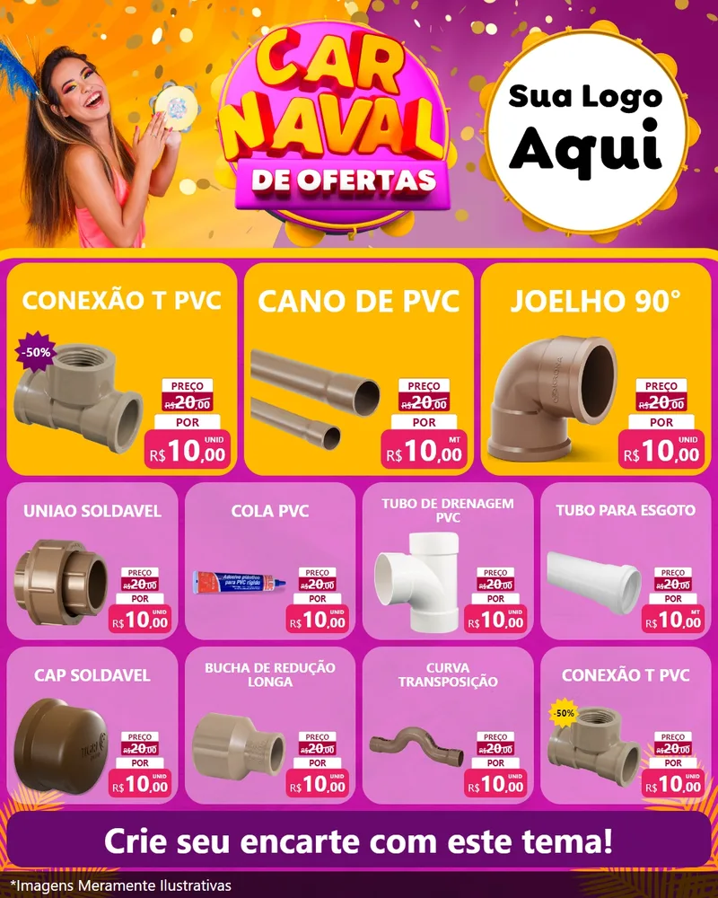 Modelo de Rede Social para Feed Instagram com o tema Carnaval de Ofertas para Tubos e conexões