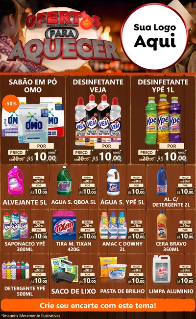 Modelo de Encarte para Encarte Grande com o tema Ofertas Para Aquecer para Produtos de Limpeza