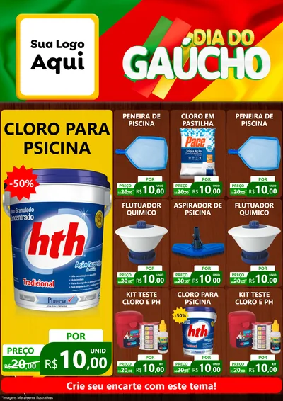 Modelo de Encarte para Encarte A4 Vertical com o tema Dia do Gaúcho para Produtos para Piscina