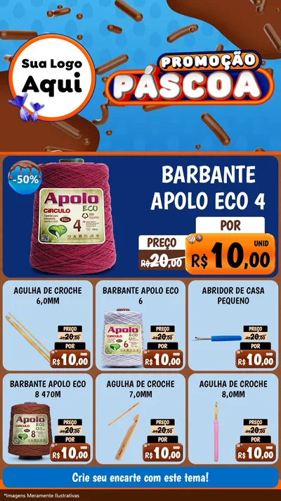 Modelo de Rede Social para Stories com o tema Promoção Páscoa para Armarinho e Aviamentos