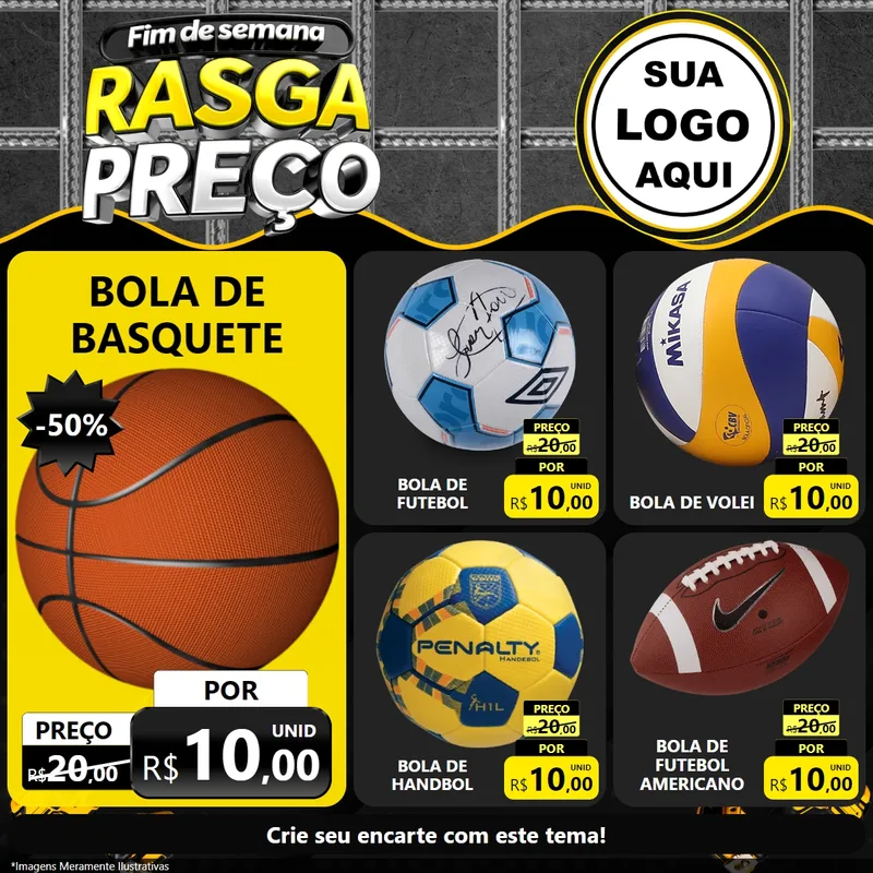 Modelo de Rede Social para Feed Facebook com o tema Fim de Semana Rasga Preço para Artigos Esportivos
