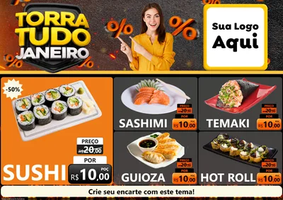 Modelo de Encarte para Encarte A4 Horizontal com o tema Torra Tudo Janeiro para Comida japonesa