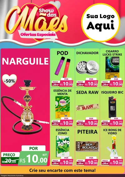 Modelo de Encarte para Encarte A4 Vertical com o tema Show das Mães - Ofertas Especiais para Tabacaria