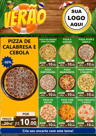 Modelo de Encarte para Encarte A4 Vertical com o tema Verão para Pizzaria
