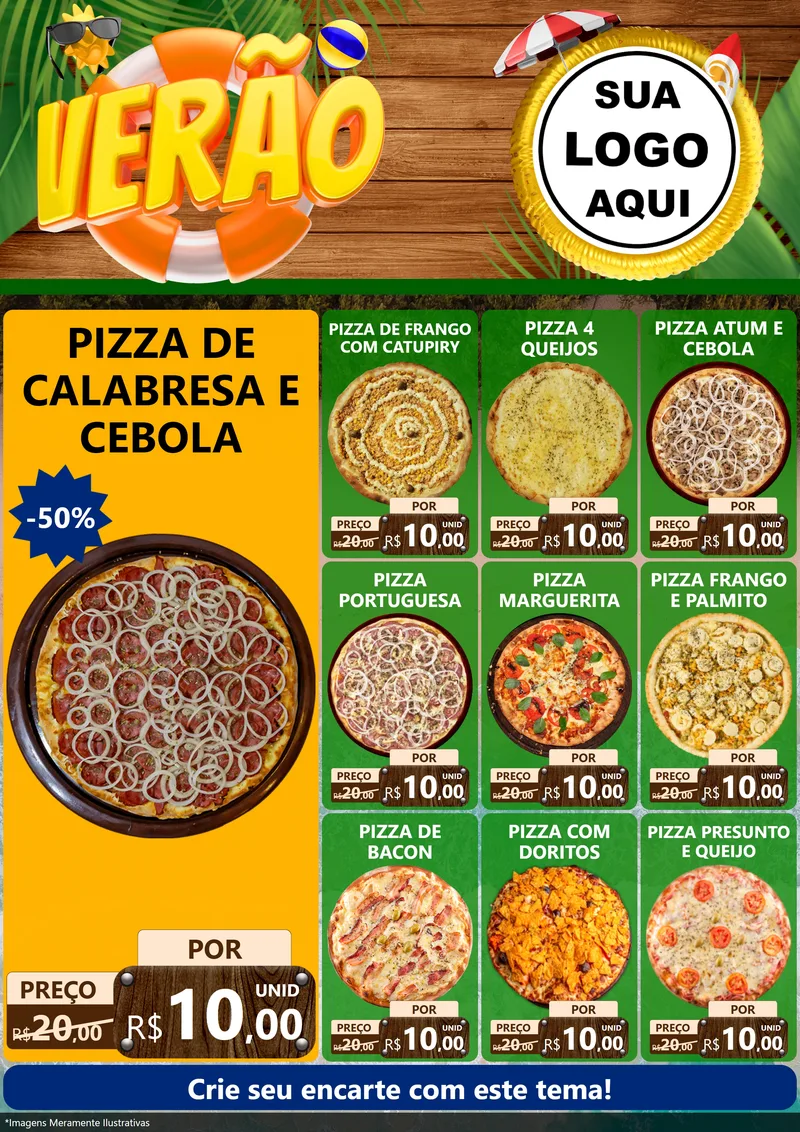 Modelo de Encarte para Encarte A4 Vertical com o tema Verão para Pizzaria