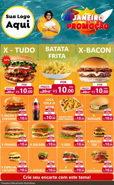 Modelo de Encarte para Encarte Grande com o tema Janeiro de Promoção para Hamburgueria