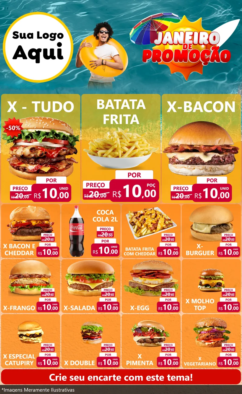 Modelo de Encarte para Encarte Grande com o tema Janeiro de Promoção para Hamburgueria