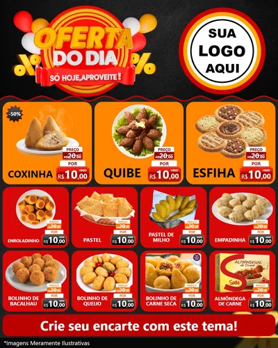 Modelo de Rede Social para Feed Instagram com o tema Oferta do Dia - Só hoje, Aproveite! para Salgadaria