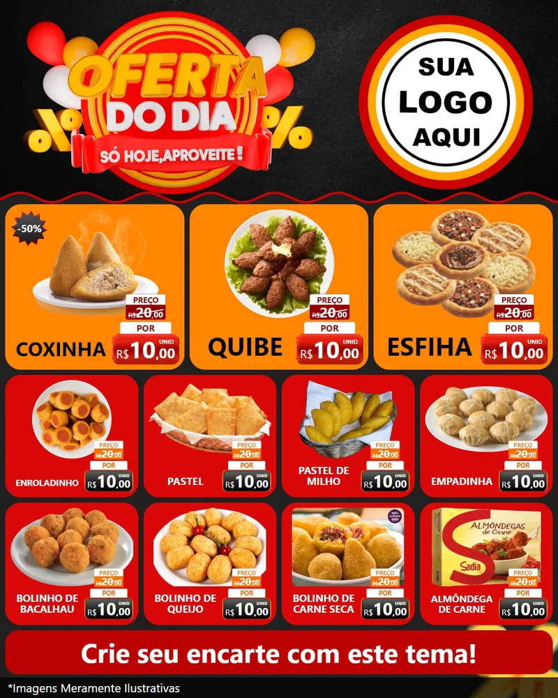 Modelo de Rede Social para Feed Instagram com o tema Oferta do Dia - Só hoje, Aproveite! para Salgadaria
