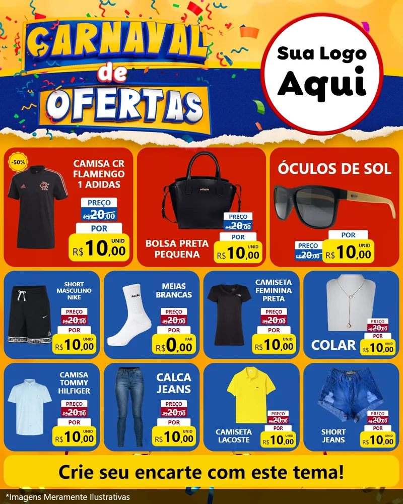 Modelo de Rede Social para Feed Instagram com o tema Carnaval de Ofertas para Roupas e acessórios
