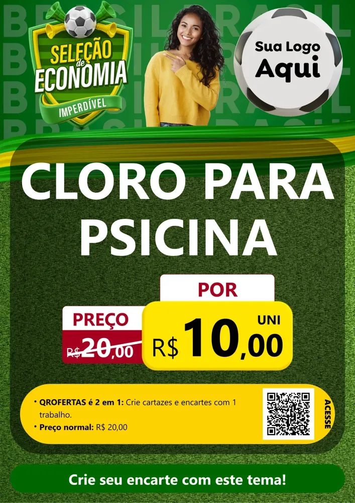 Modelo de Cartaz para Cartaz A4 Vertical com o tema Seleção de Economia - Copa para Produtos para Piscina