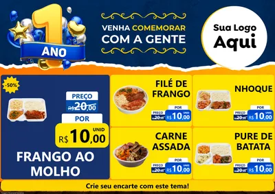 Modelo de Encarte para Encarte A4 Horizontal com o tema Um Ano de Aniversário para Restaurante