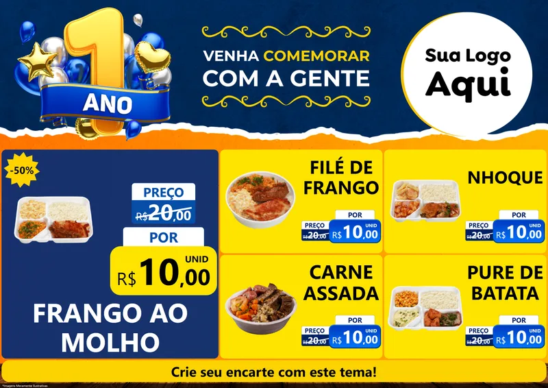 Modelo de Encarte para Encarte A4 Horizontal com o tema Um Ano de Aniversário para Restaurante