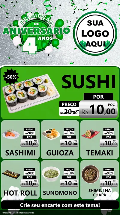 Modelo de Rede Social para Stories com o tema Promoção de Aniversário - 4 Anos para Comida japonesa