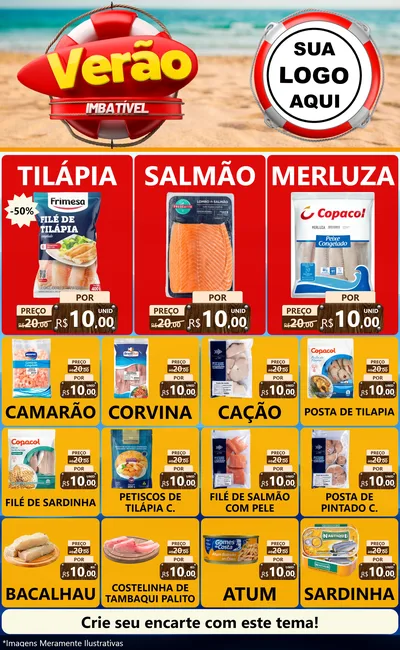 Modelo de Encarte para Encarte Grande com o tema Verão Imbatível para Peixaria