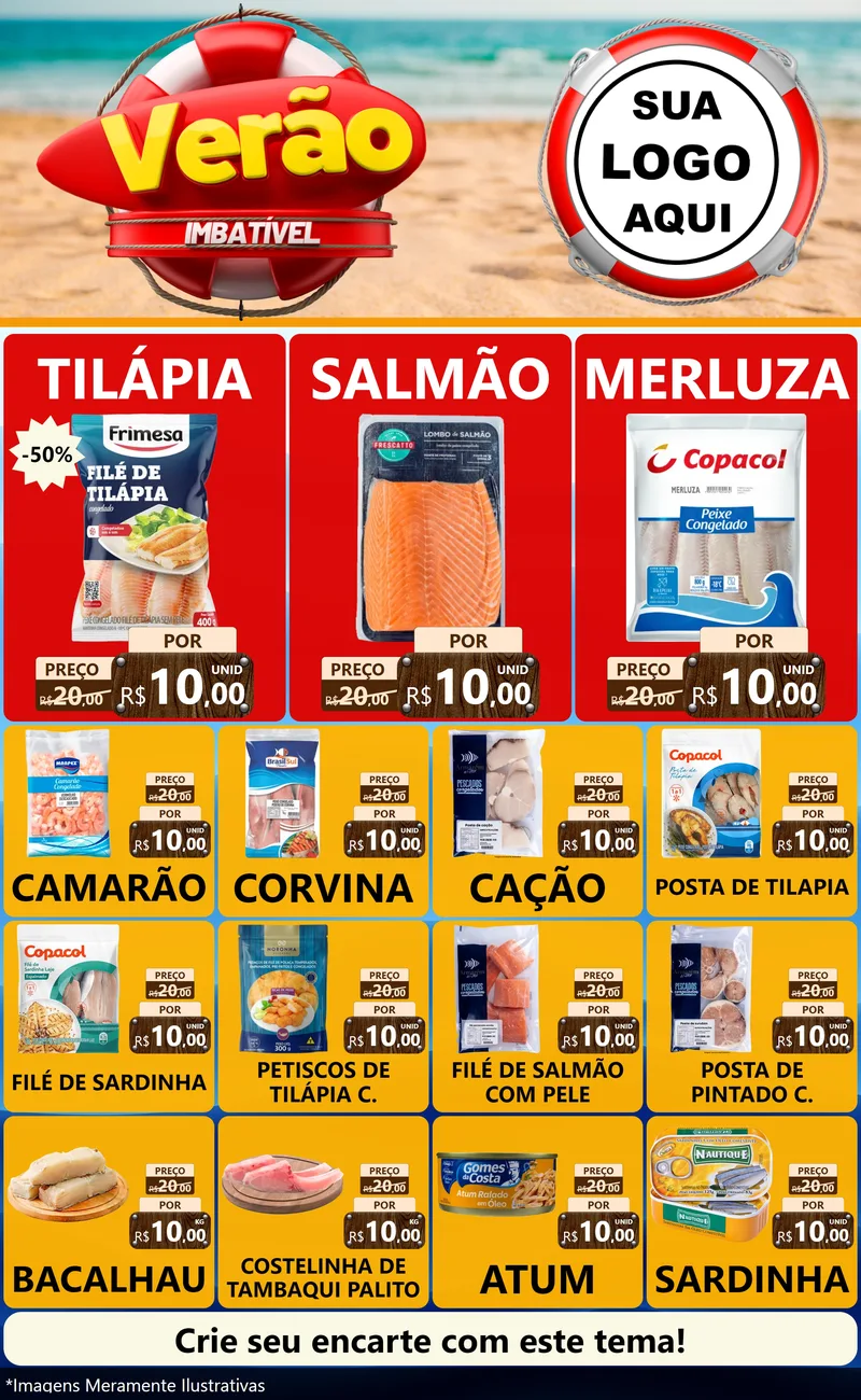 Modelo de Encarte para Encarte Grande com o tema Verão Imbatível para Peixaria