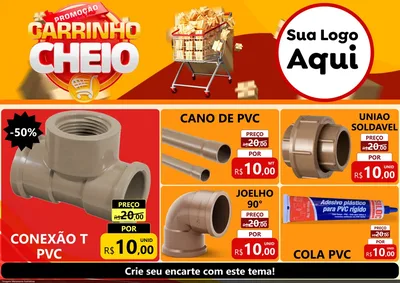Modelo de Encarte para Encarte A4 Horizontal com o tema Promoção carrinho cheio para Tubos e conexões