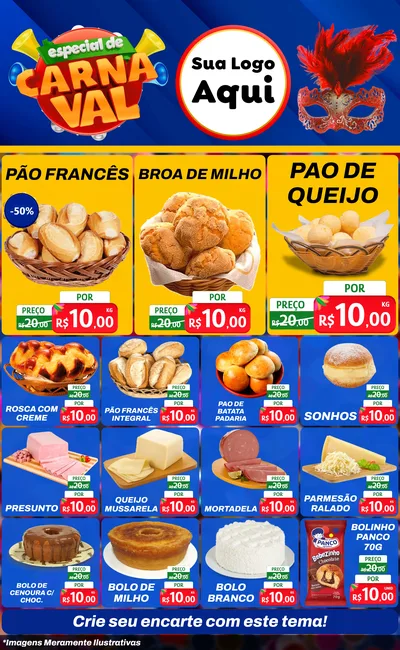 Modelo de Encarte para Encarte Grande com o tema Especial de Carnaval para Padaria