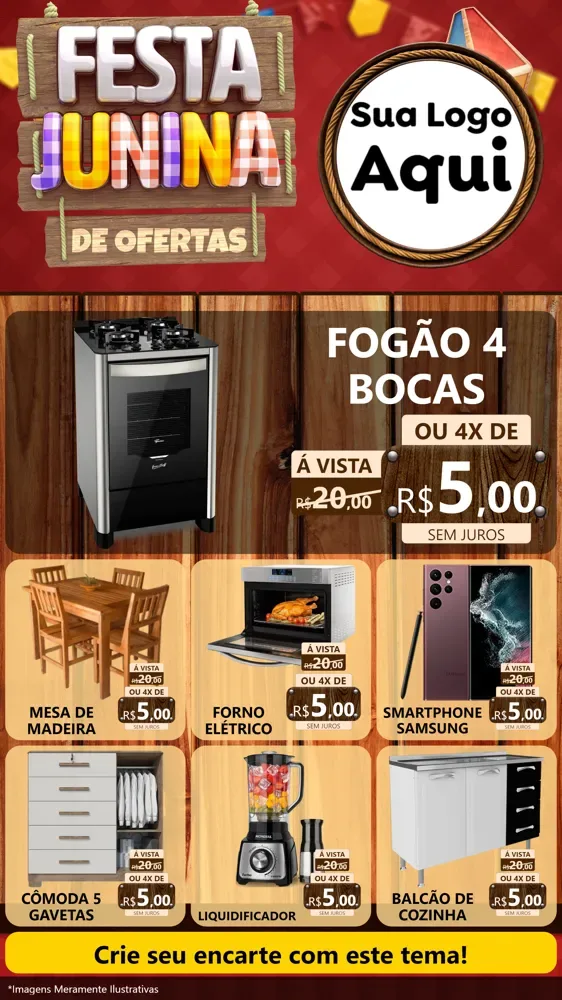 Modelo de Rede Social para Stories com o tema Festa Junina de Ofertas para Móveis e Eletro