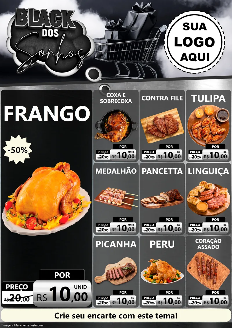 Modelo de Encarte para Encarte A4 Vertical com o tema Black dos Sonhos para Assados