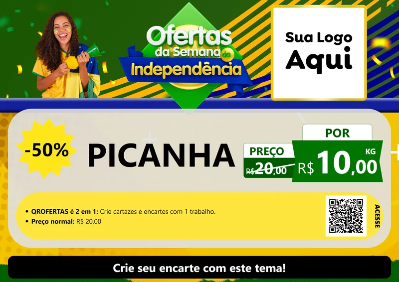 Modelo de Cartaz para Cartaz A4 Horizontal com o tema Ofertas da Semana da Independência para Açougue