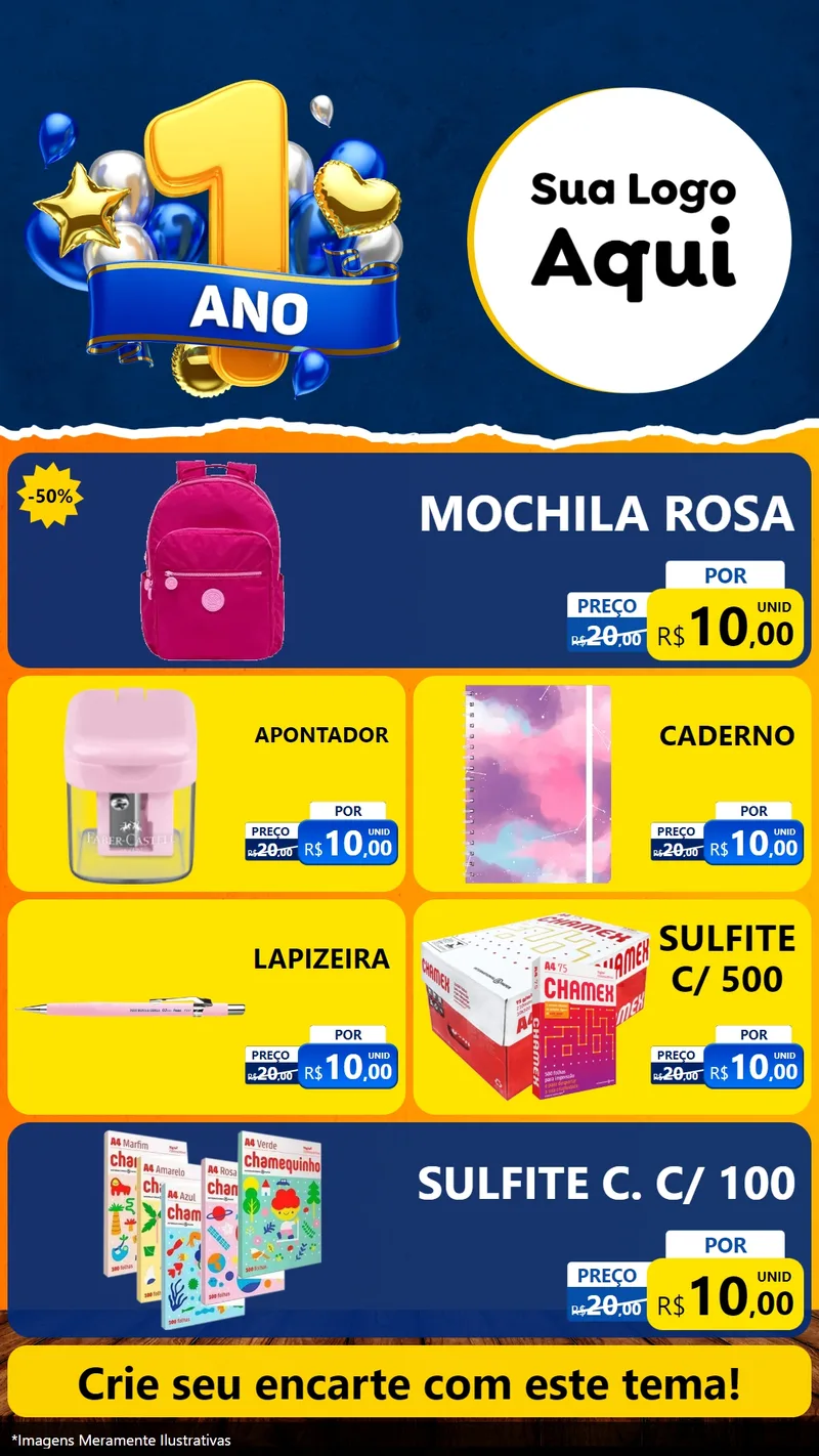 Modelo de TV para TV Vertical com o tema Um Ano de Aniversário para Papelaria