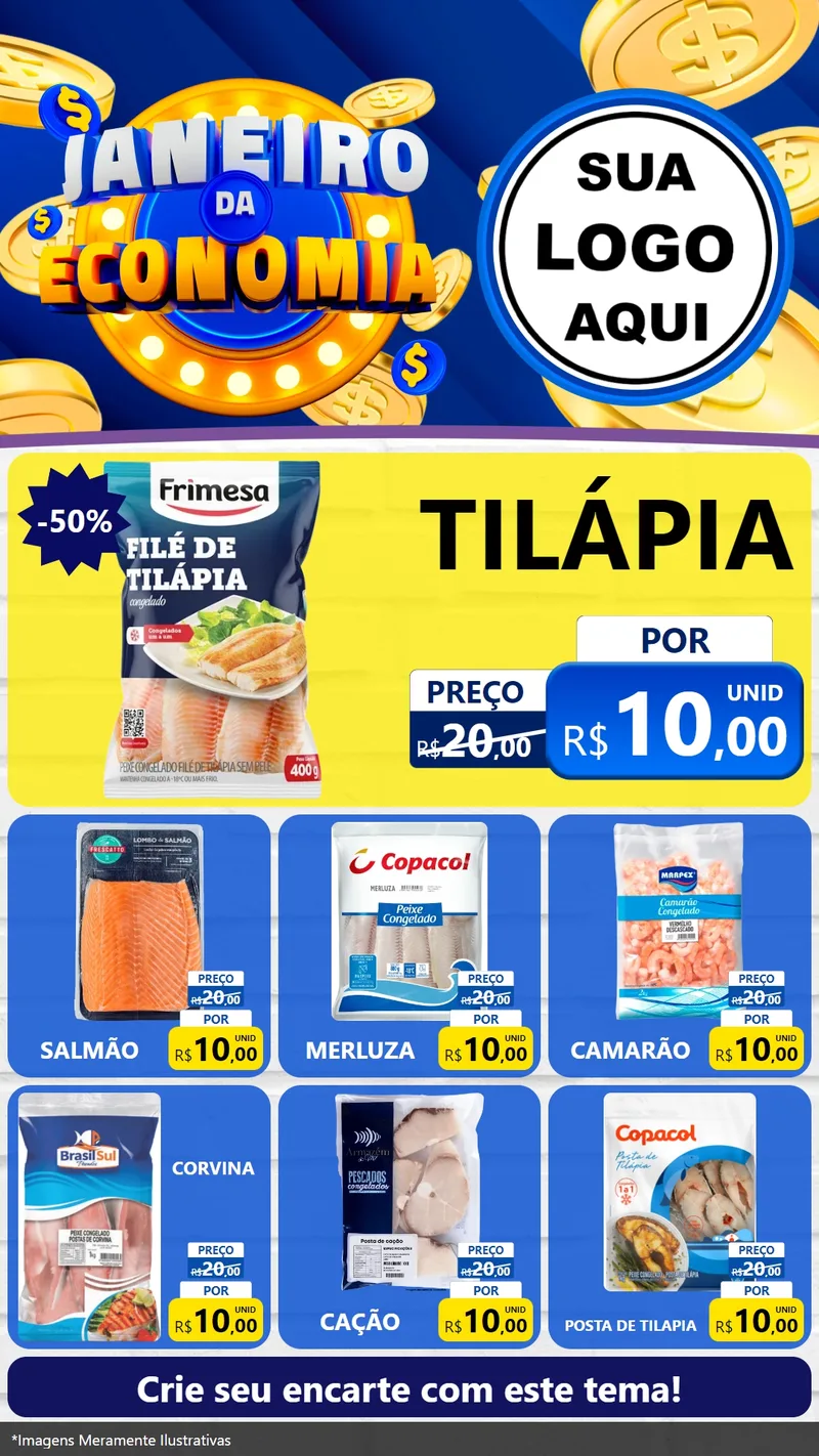 Modelo de Rede Social para Stories com o tema Janeiro da Economia para Peixaria