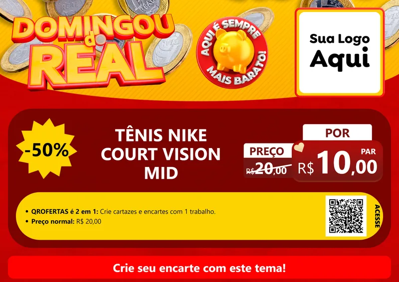 Modelo de Cartaz para Cartaz A4 Horizontal com o tema Domingou do Real para Calçados