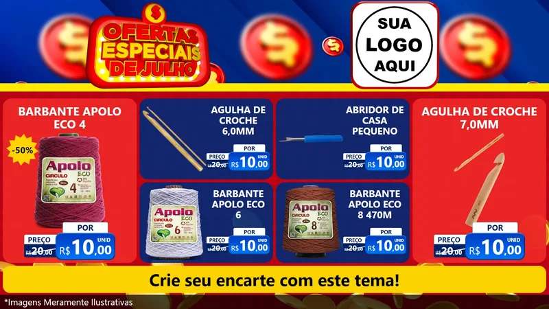 Modelo de TV para TV Horizontal com o tema Ofertas Especiais de Julho para Armarinho e Aviamentos