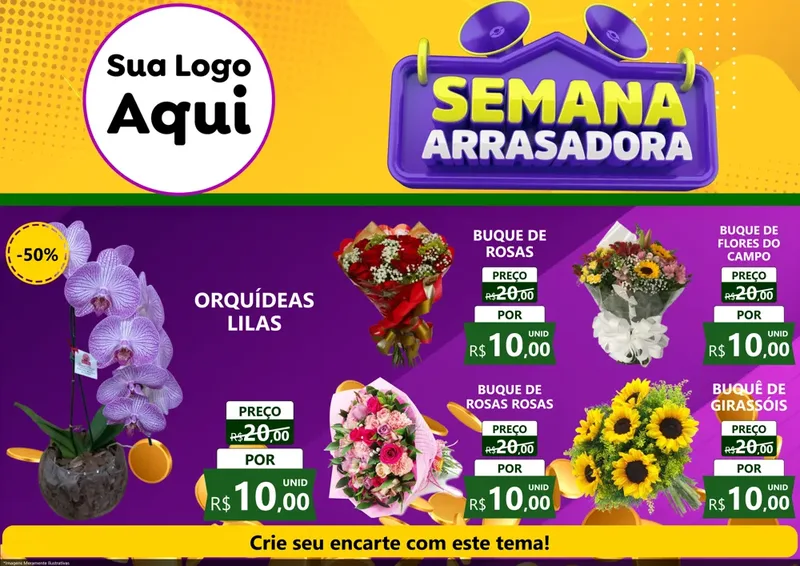 Modelo de Encarte para Encarte A4 Horizontal com o tema Semana Arrasadora para Floricultura e jardim