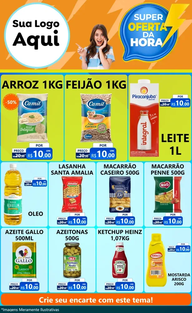 Modelo de Encarte para Encarte Grande com o tema Super Oferta da Hora para Supermercado