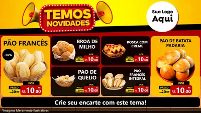 Modelo de TV para TV Horizontal com o tema Temos Novidades para Padaria