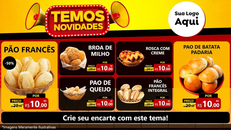 Modelo de TV para TV Horizontal com o tema Temos Novidades para Padaria