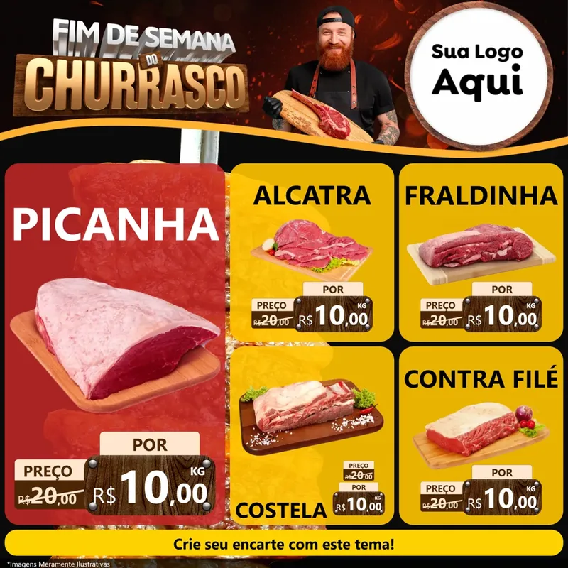 Modelo de Rede Social para Feed Facebook com o tema Fim de Semana do Churrasco para Açougue