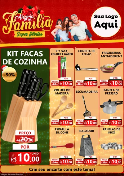 Modelo de Encarte para Encarte A4 Vertical com o tema Alegria em Família Super Ofertas - Natal para Utilidades Domésticas