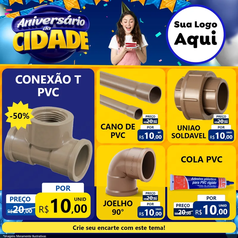 Modelo de Rede Social para Feed Facebook com o tema Aniversário da Cidade para Tubos e conexões