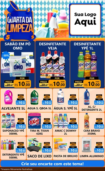 Modelo de Encarte para Encarte Grande com o tema Quarta da Limpeza para Produtos de Limpeza