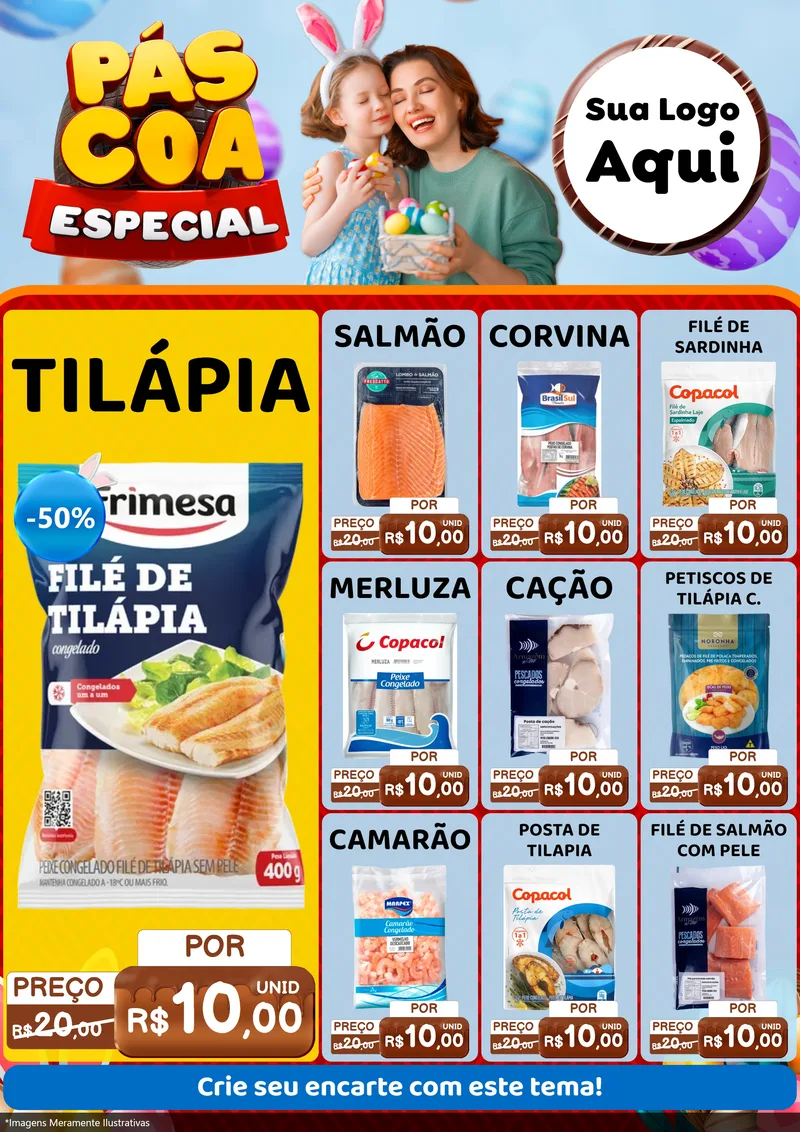 Modelo de Encarte para Encarte A4 Vertical com o tema Páscoa Especial para Peixaria